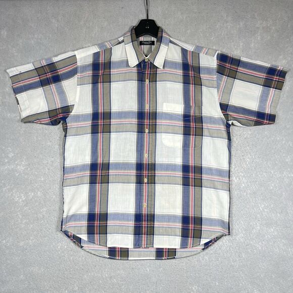 Vintage Christian Dior Monsieur Check Short Sleeve Button Up Shirt Men’s Medium - Picture 1 of 13